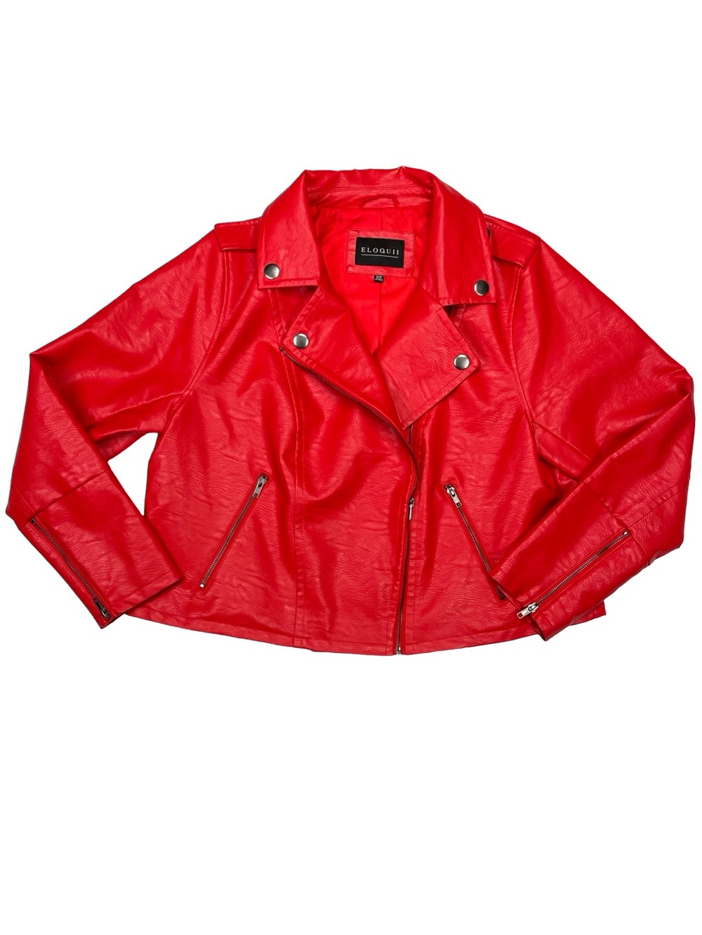 Eloquii Bright Red Faux Leather Moto Jacket